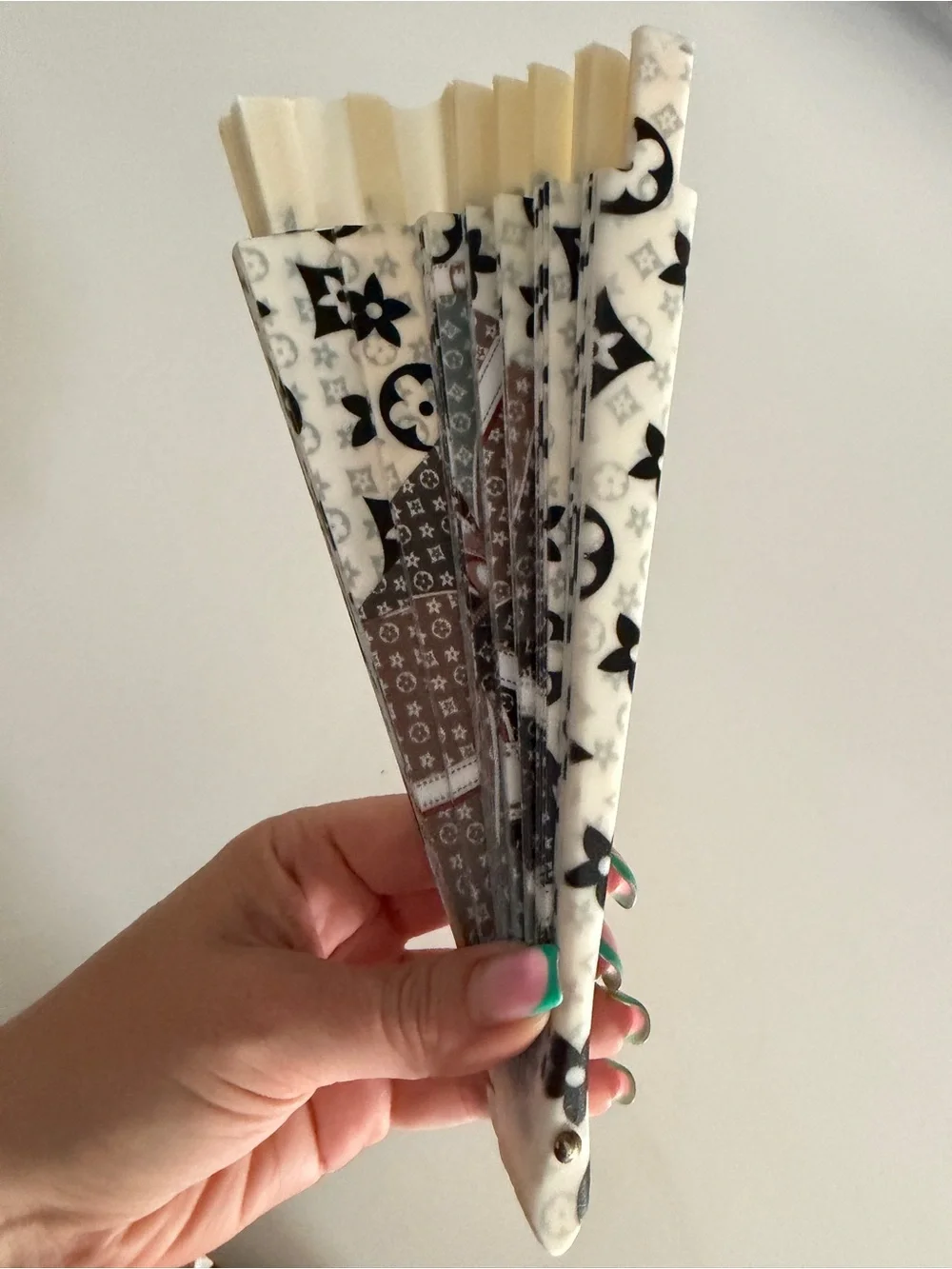 Decorative Foldable Hand Fan in Cream, Black and Brown
